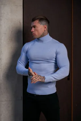 Father Sons Classic Pale Blue Roll Neck Knitted Sweater With Tonal Emblem - FSN138