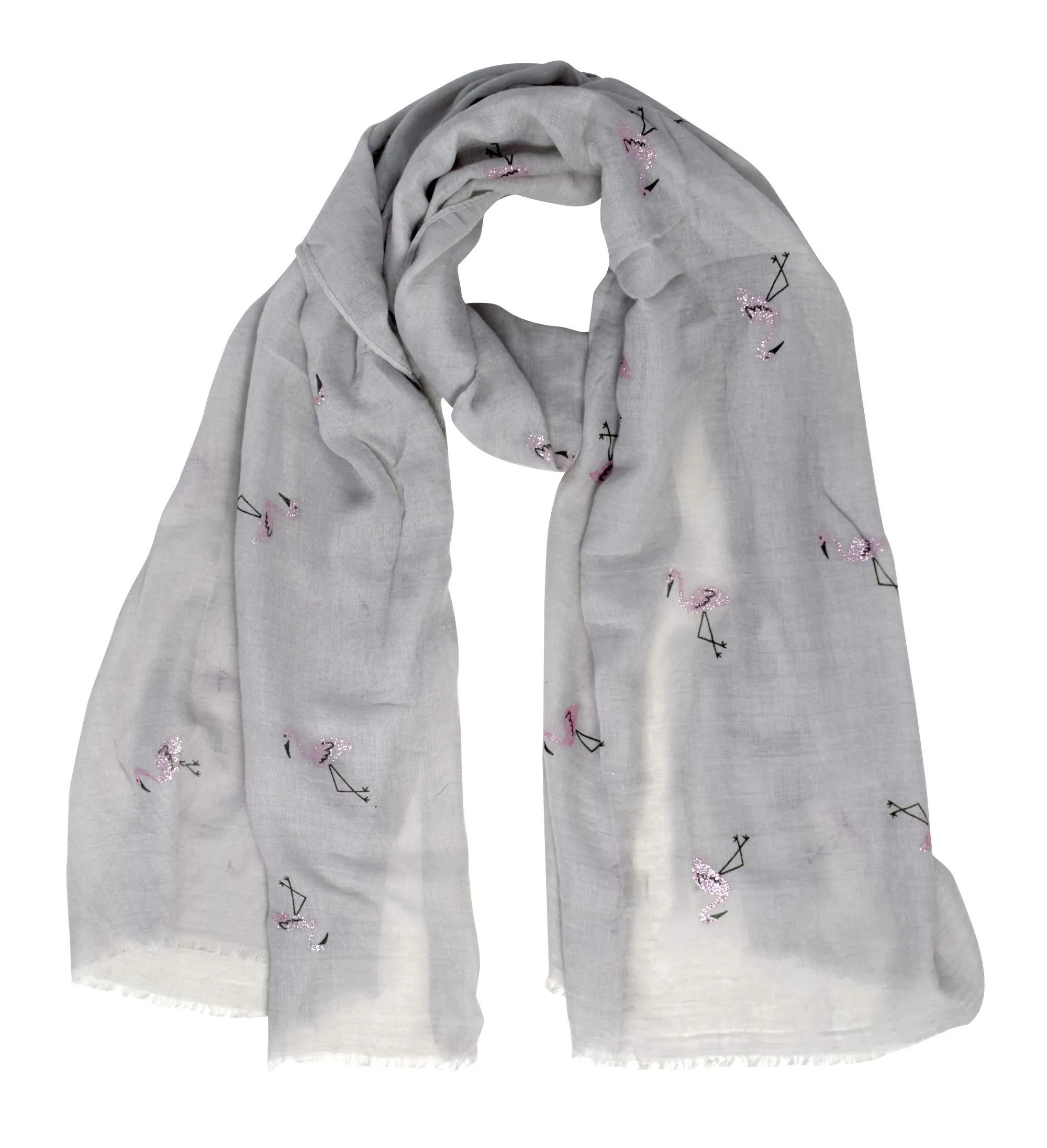 Flamingo Grey Peach Couture Chic Trendy Lightweight Flamingo Elephant Print Wrap Scarf Shawl