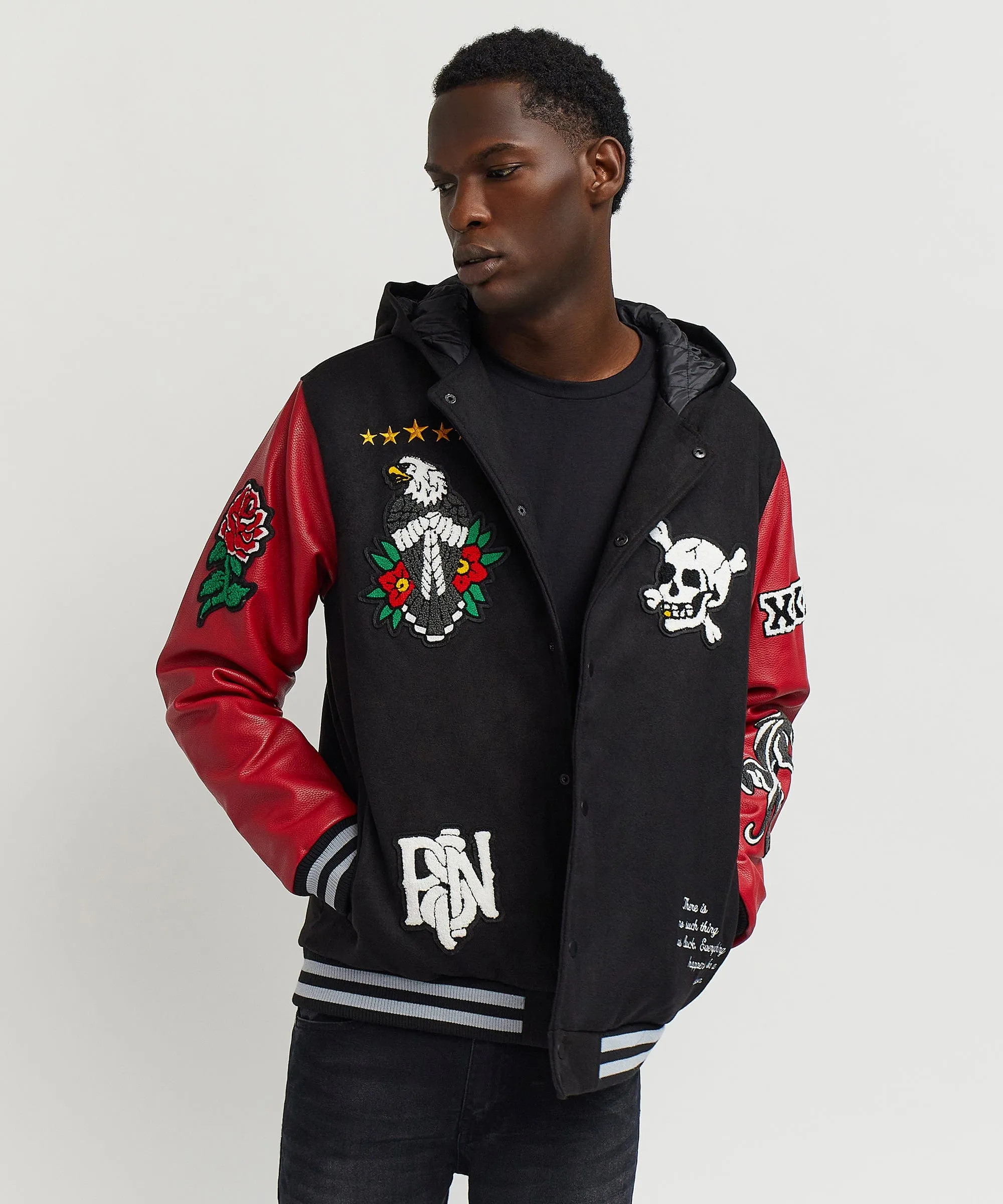 Fortune Hooded Patched Wool Varsity Jacket