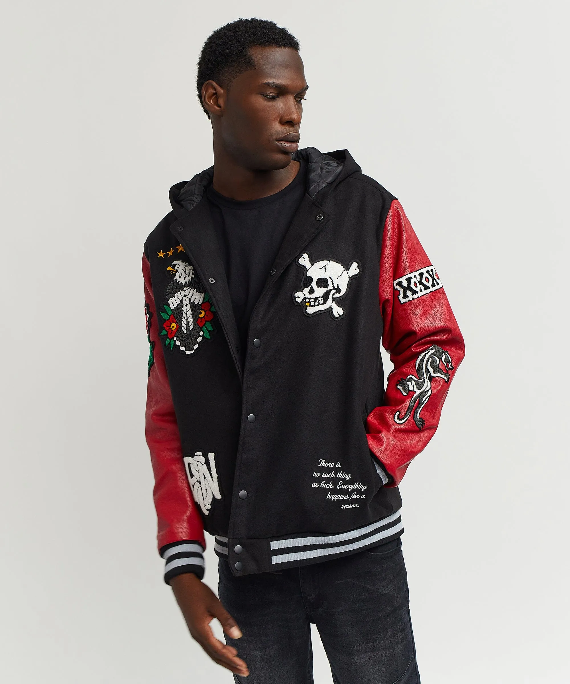 Fortune Hooded Patched Wool Varsity Jacket