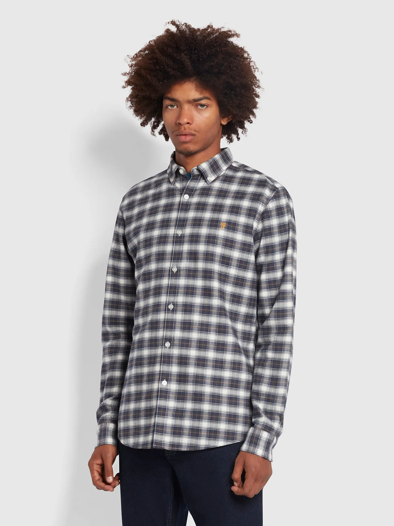 Fraser Button Down Check Organic Cotton Shirt In Cream