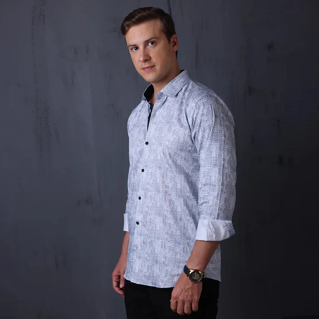 Geometrical Print Casual Shirt Blue Color