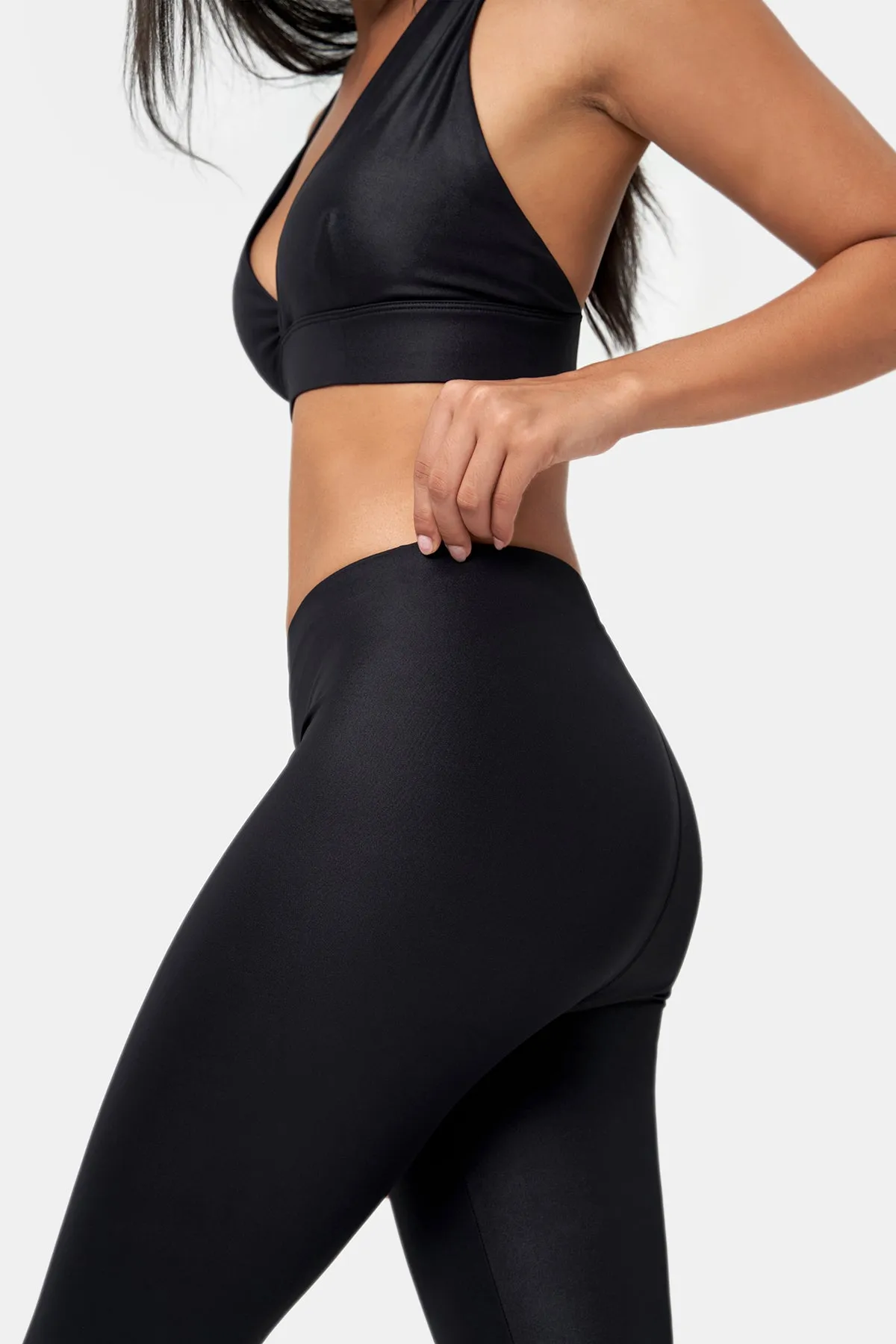 Glossy High-Waisted Slit Full-Length Leggings