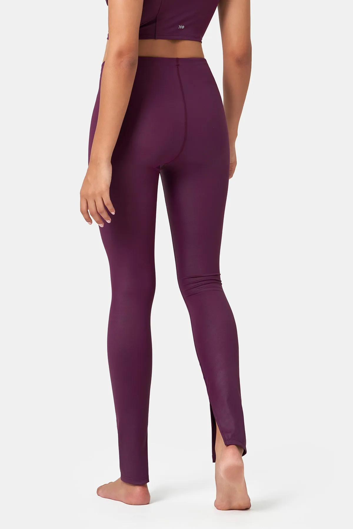 Glossy High-Waisted Slit Full-Length Leggings