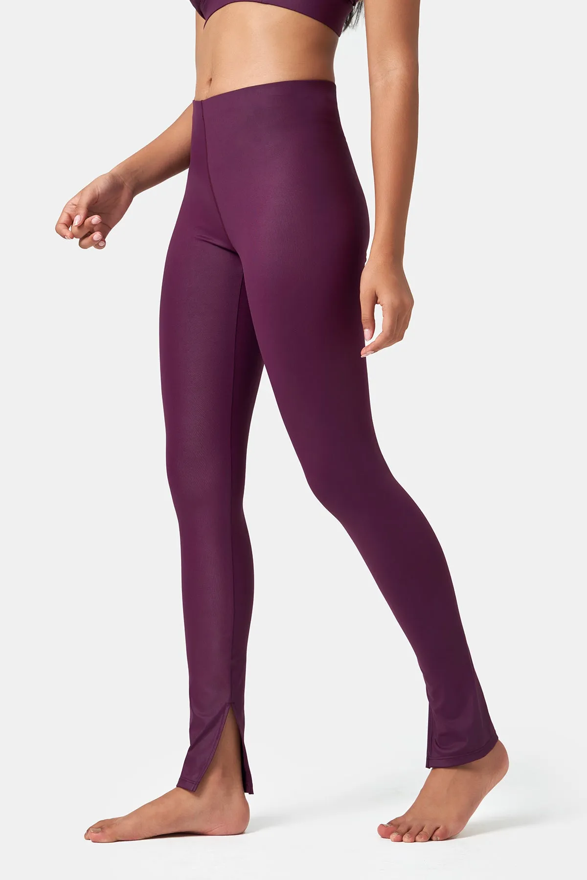 Glossy High-Waisted Slit Full-Length Leggings