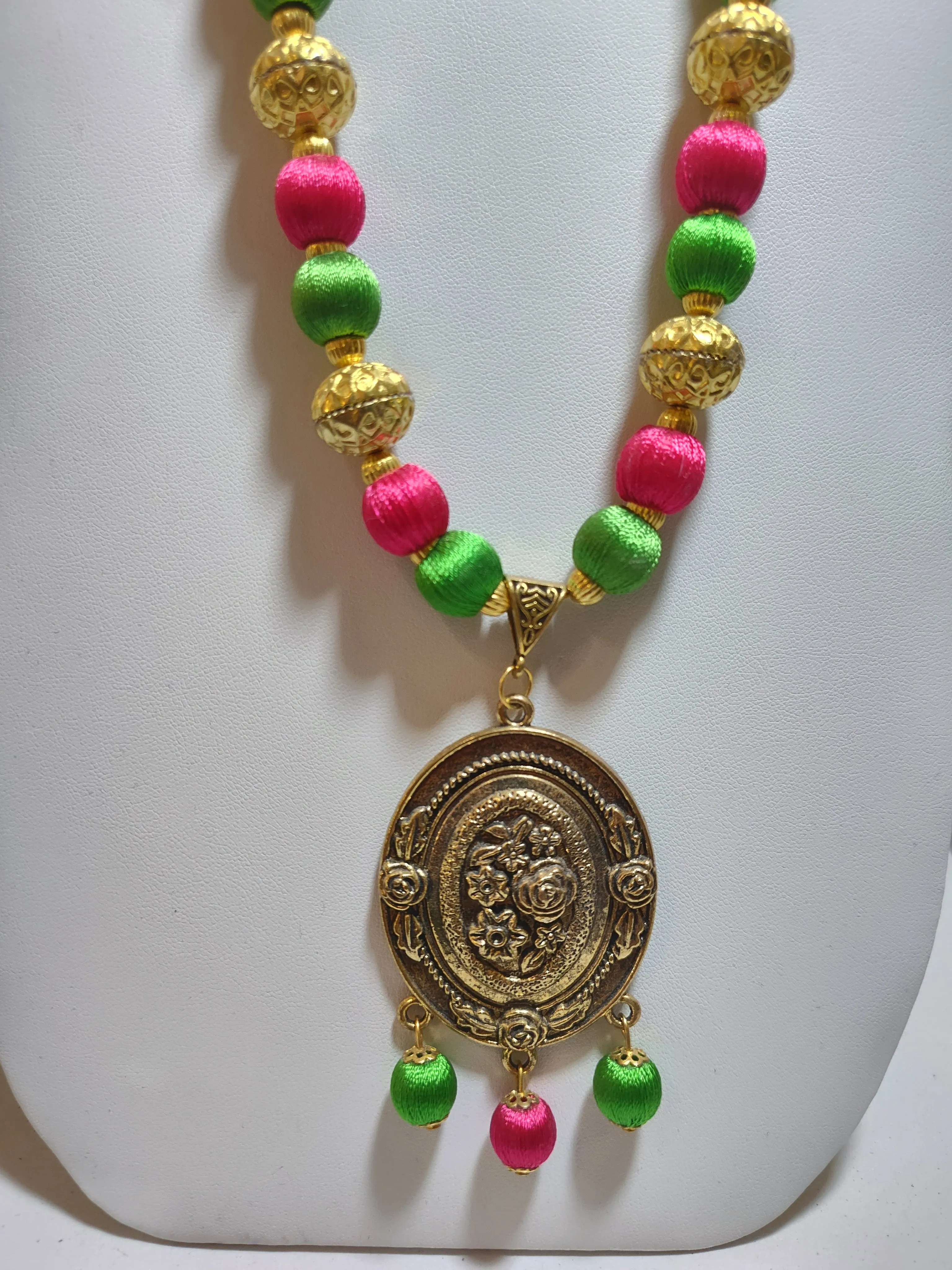 Gorgeous Multi Color Antique Gold Trendy Silk Thread Necklace Set