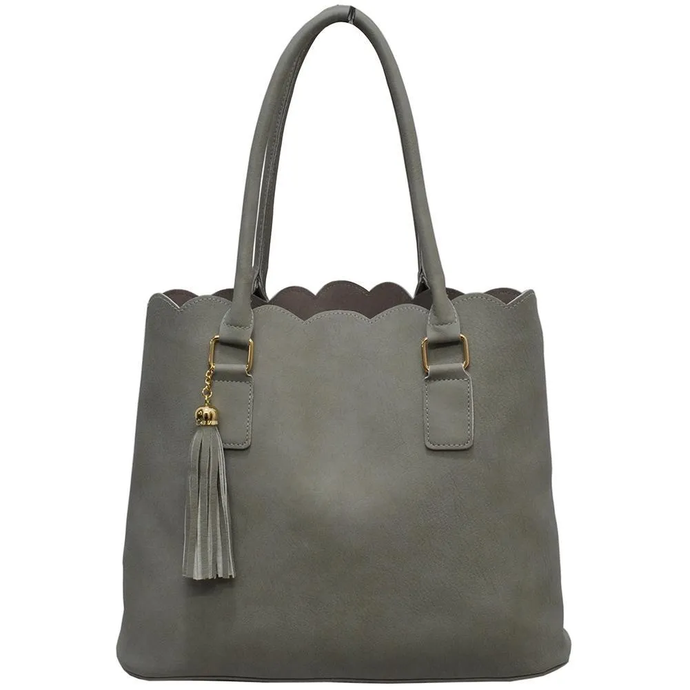 Gray NGIL Faux Leather Scallop Fashion Bag