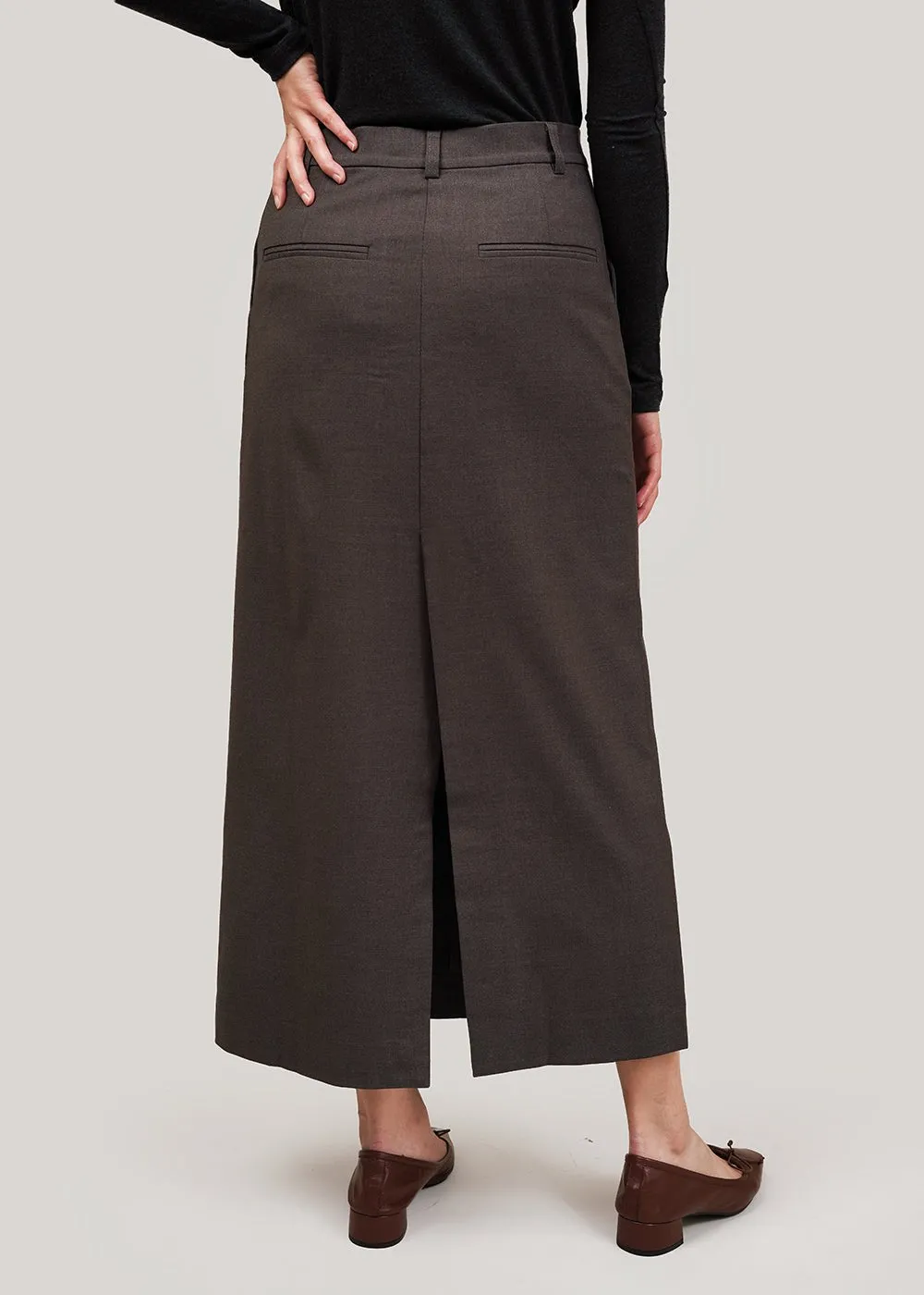 Heather Brown Wool Blend Midi Skirt