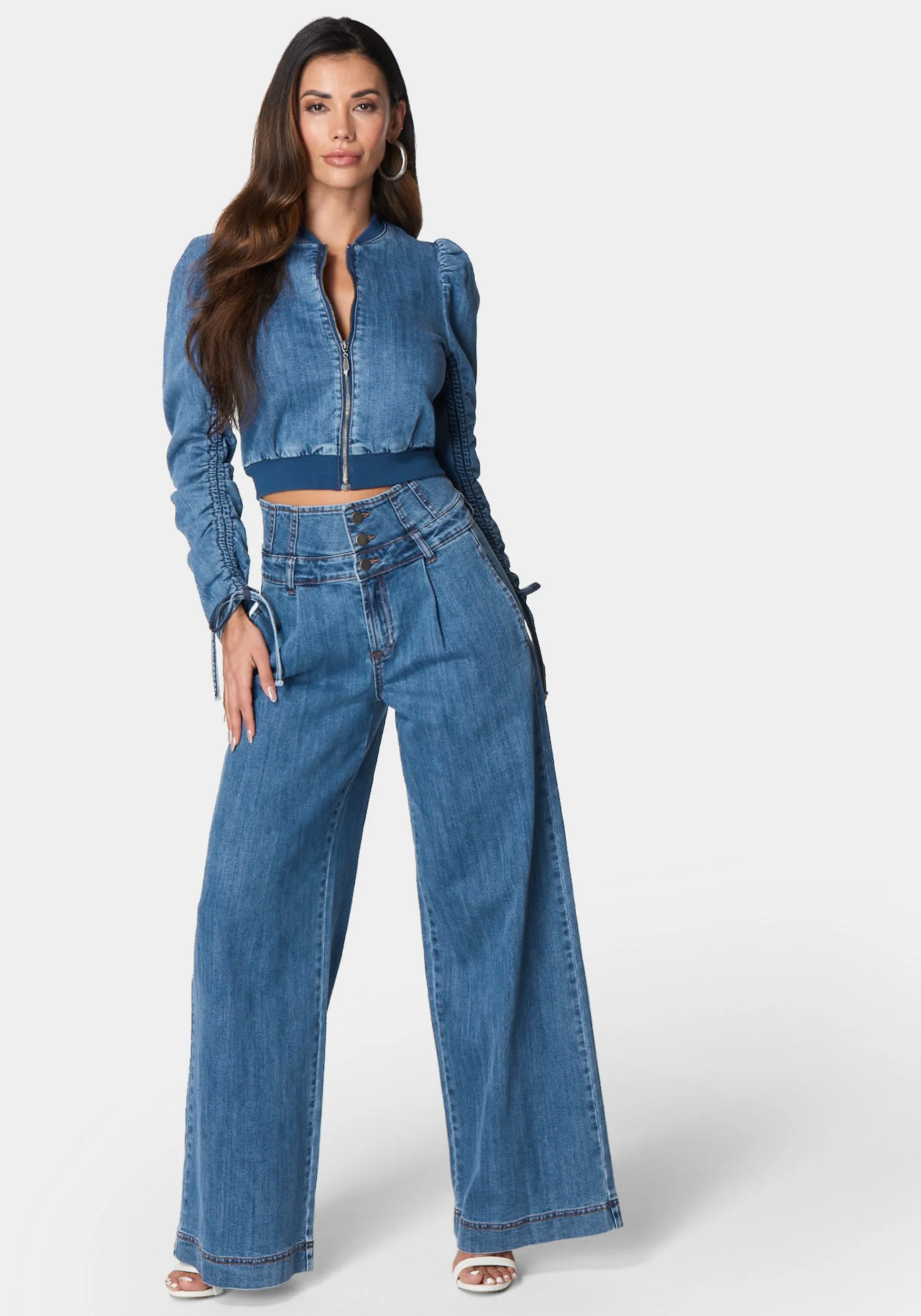 High Waisted Build Up Corset Ultra Wide Leg Jeans