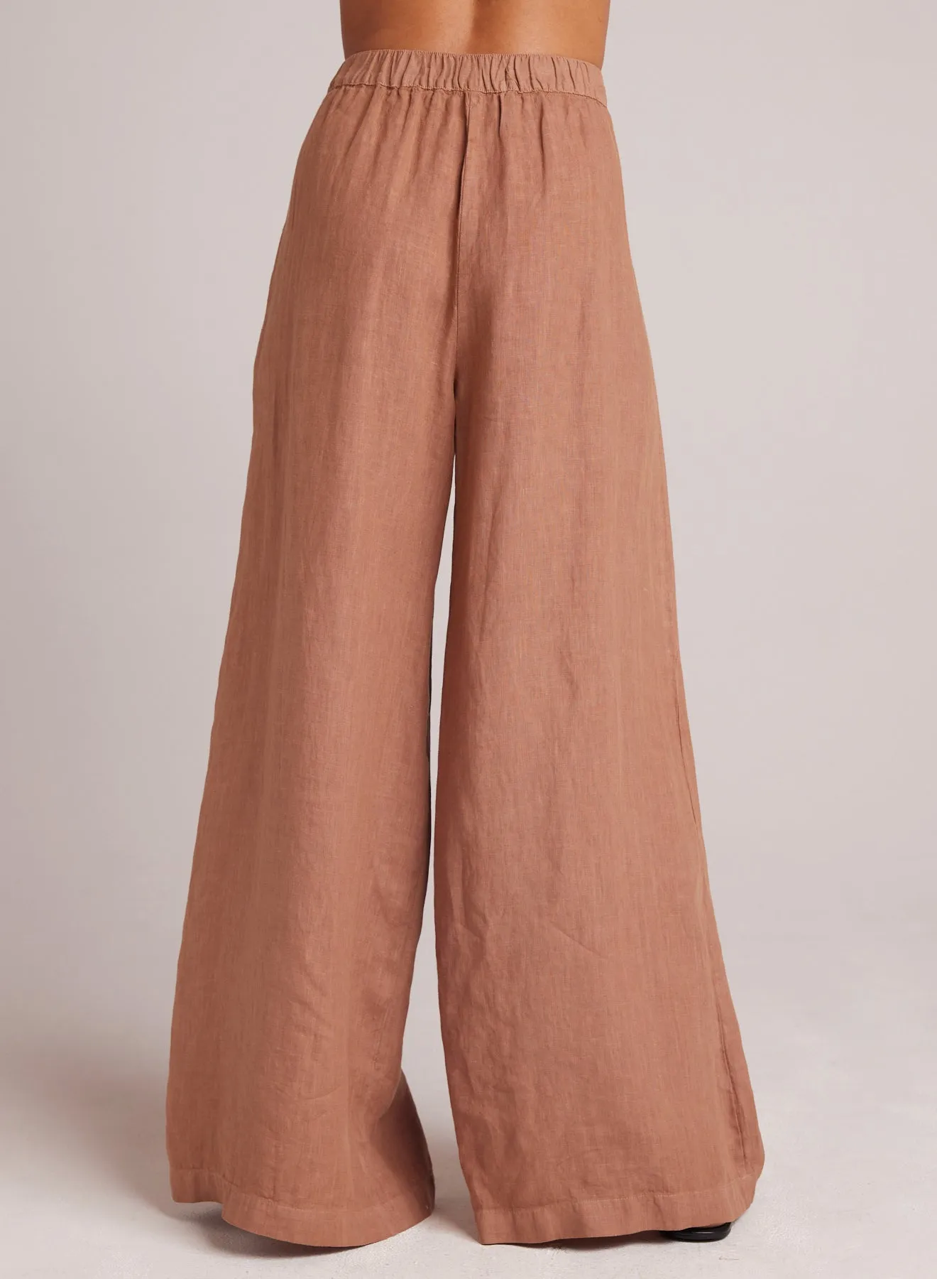 High Waisted Linen Pleated Pant  - Desert Brown