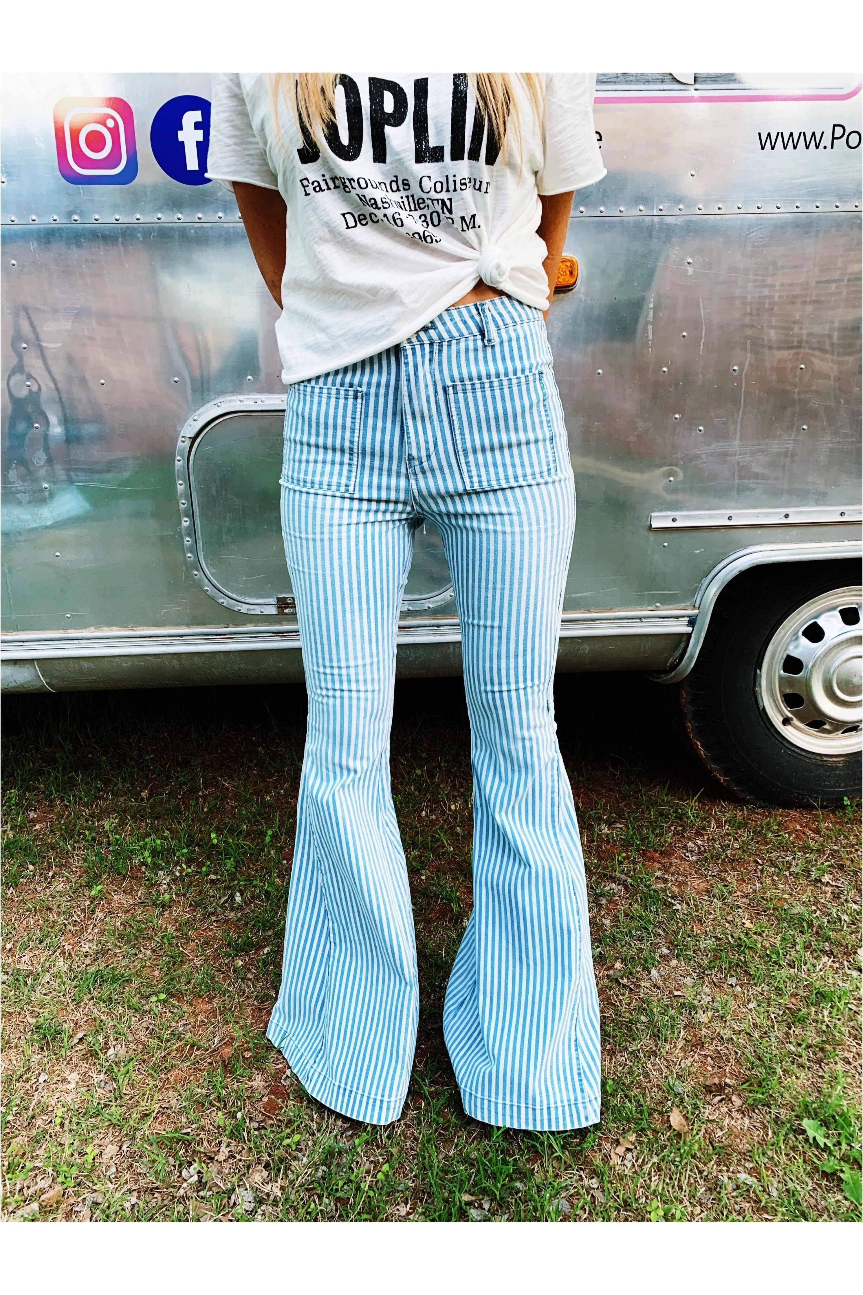 High waisted striped bell bottoms