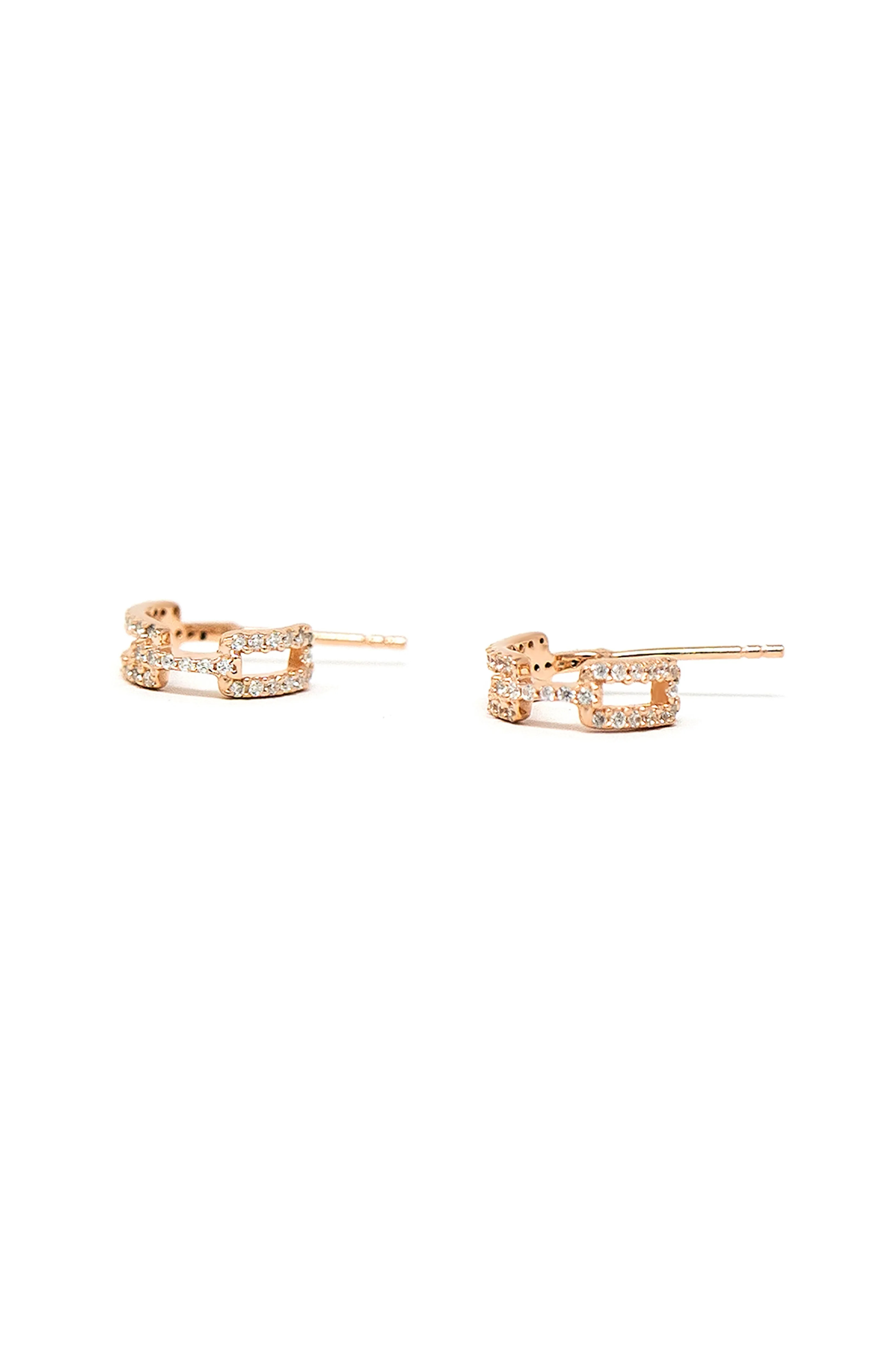 Interlinked Trendy Rose Gold Plated Sterling Silver French Hoop Earrings