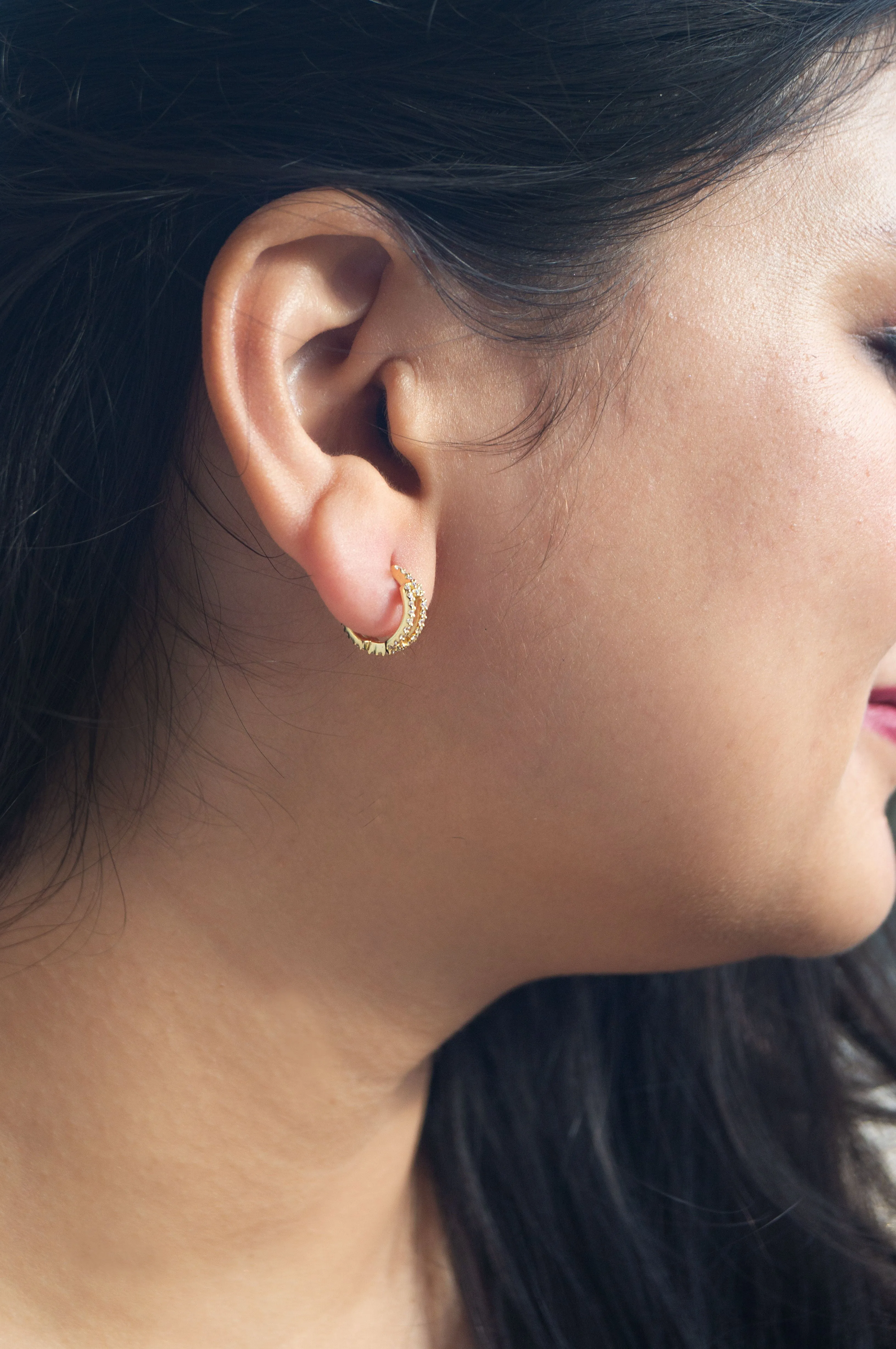 Interlinked Trendy Rose Gold Plated Sterling Silver French Hoop Earrings