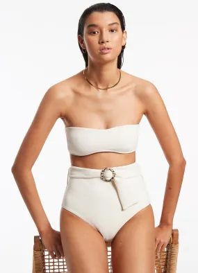 Isla Rib Belted High Waisted Bikini Bottom - Cream