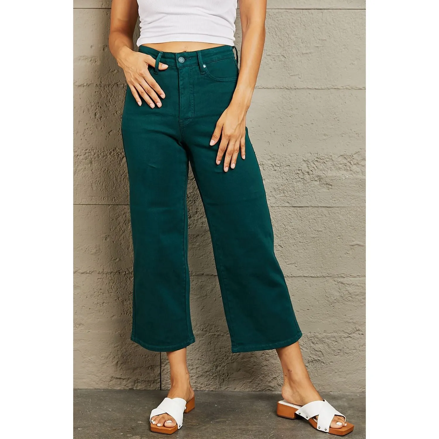 Judy Blue Hailey Full Size Tummy Control High Waisted Cropped Wide Leg Jeans