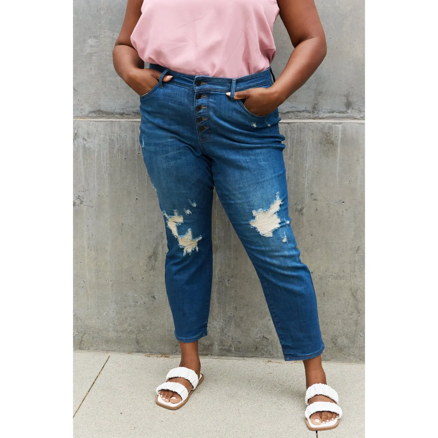 Judy Blue Melanie Full Size High Waisted Distressed Boyfriend Jeans