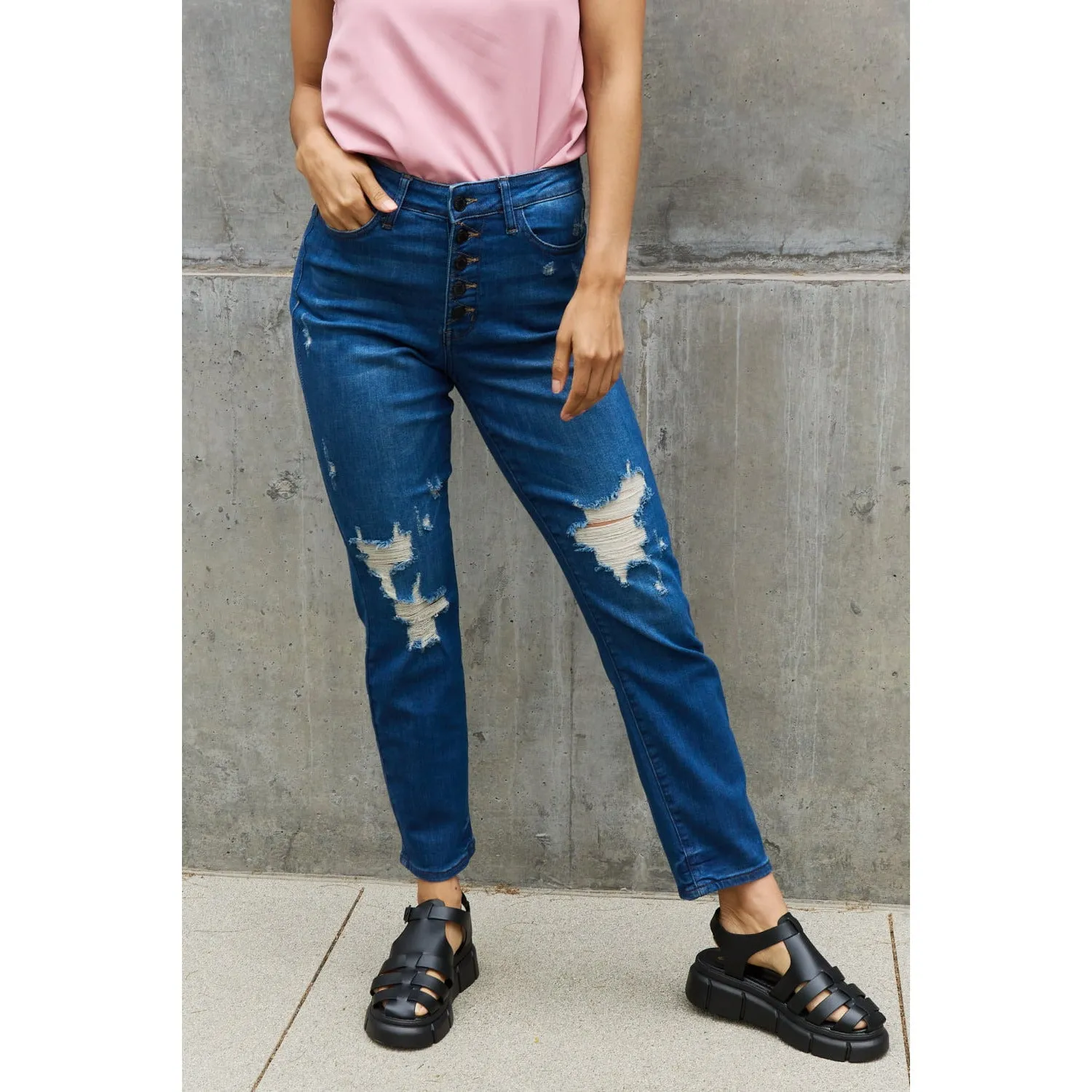 Judy Blue Melanie Full Size High Waisted Distressed Boyfriend Jeans