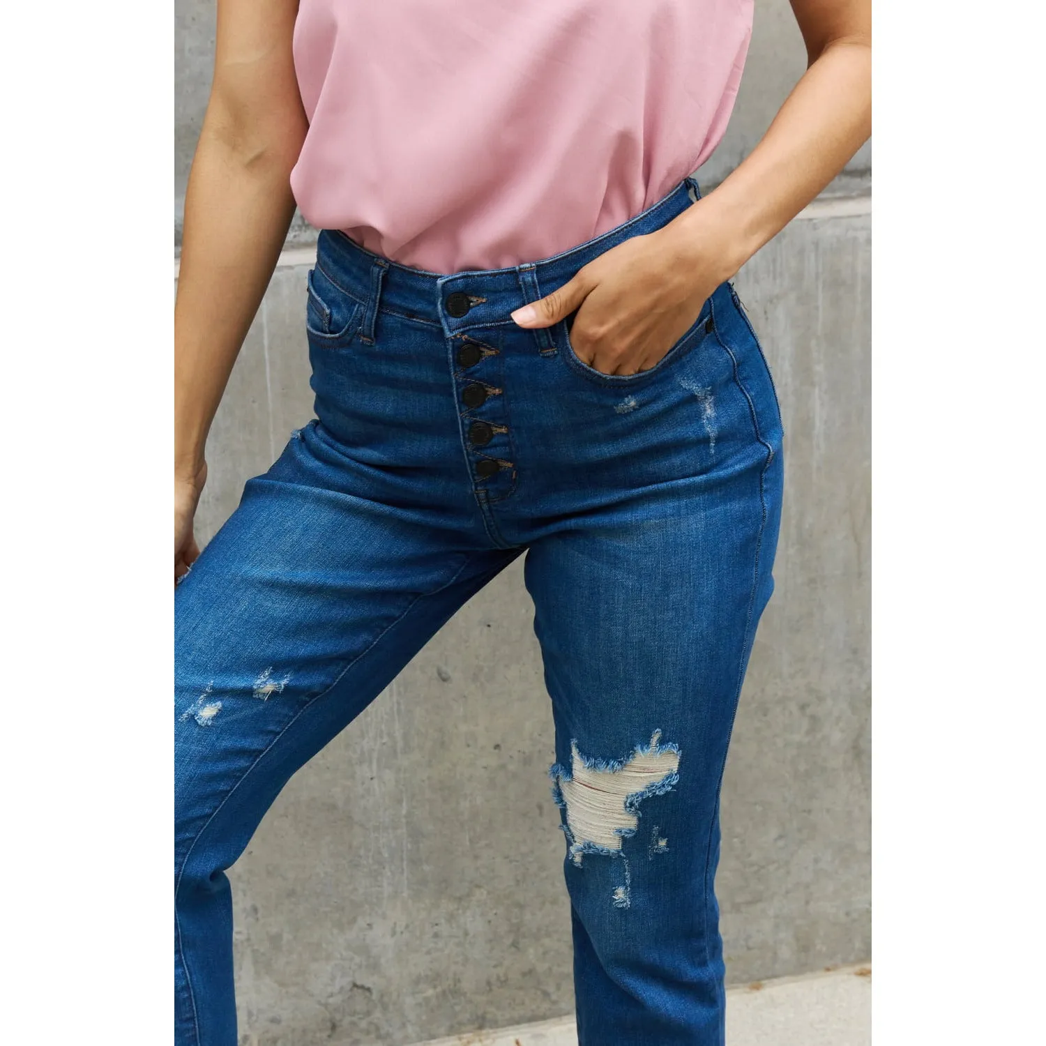 Judy Blue Melanie Full Size High Waisted Distressed Boyfriend Jeans