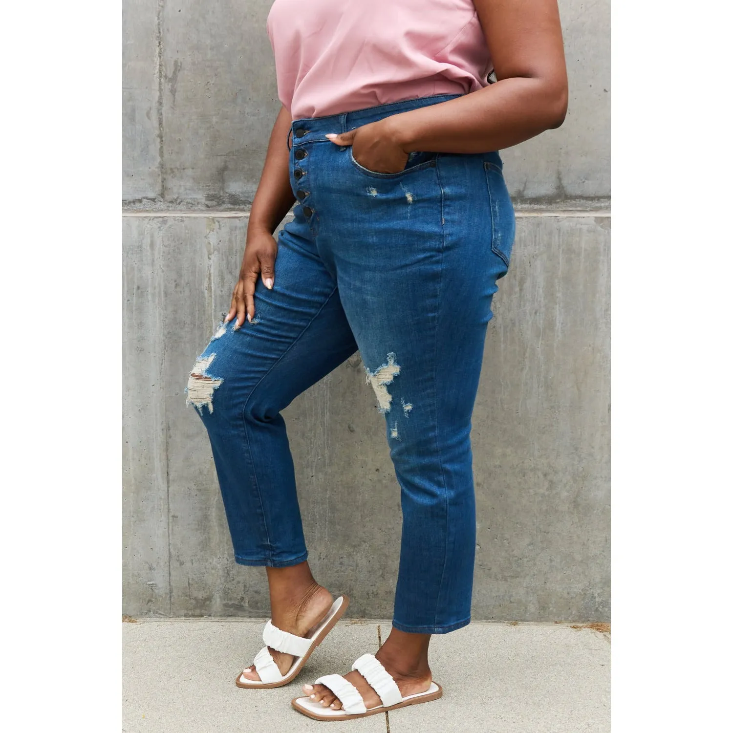 Judy Blue Melanie Full Size High Waisted Distressed Boyfriend Jeans