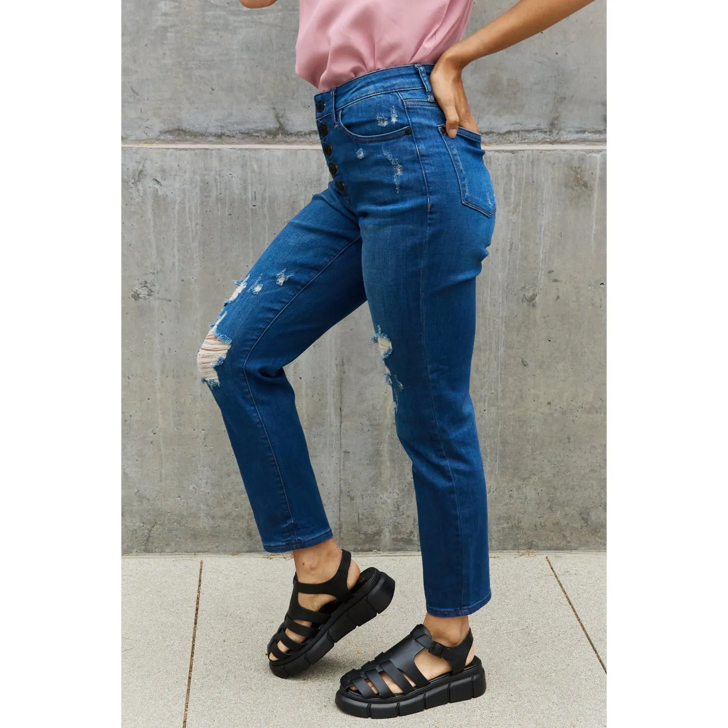 Judy Blue Melanie Full Size High Waisted Distressed Boyfriend Jeans