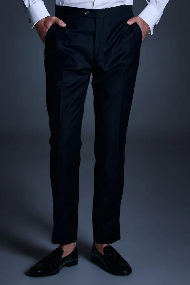 Kingsley Tuxedo Trouser - Black Wool 004