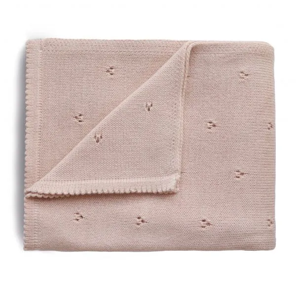 Knitted Pointelle Baby Blanket (Blush)