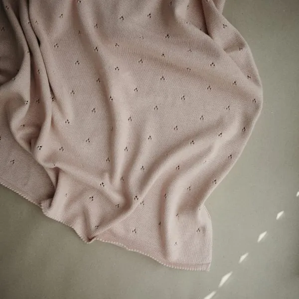 Knitted Pointelle Baby Blanket (Blush)