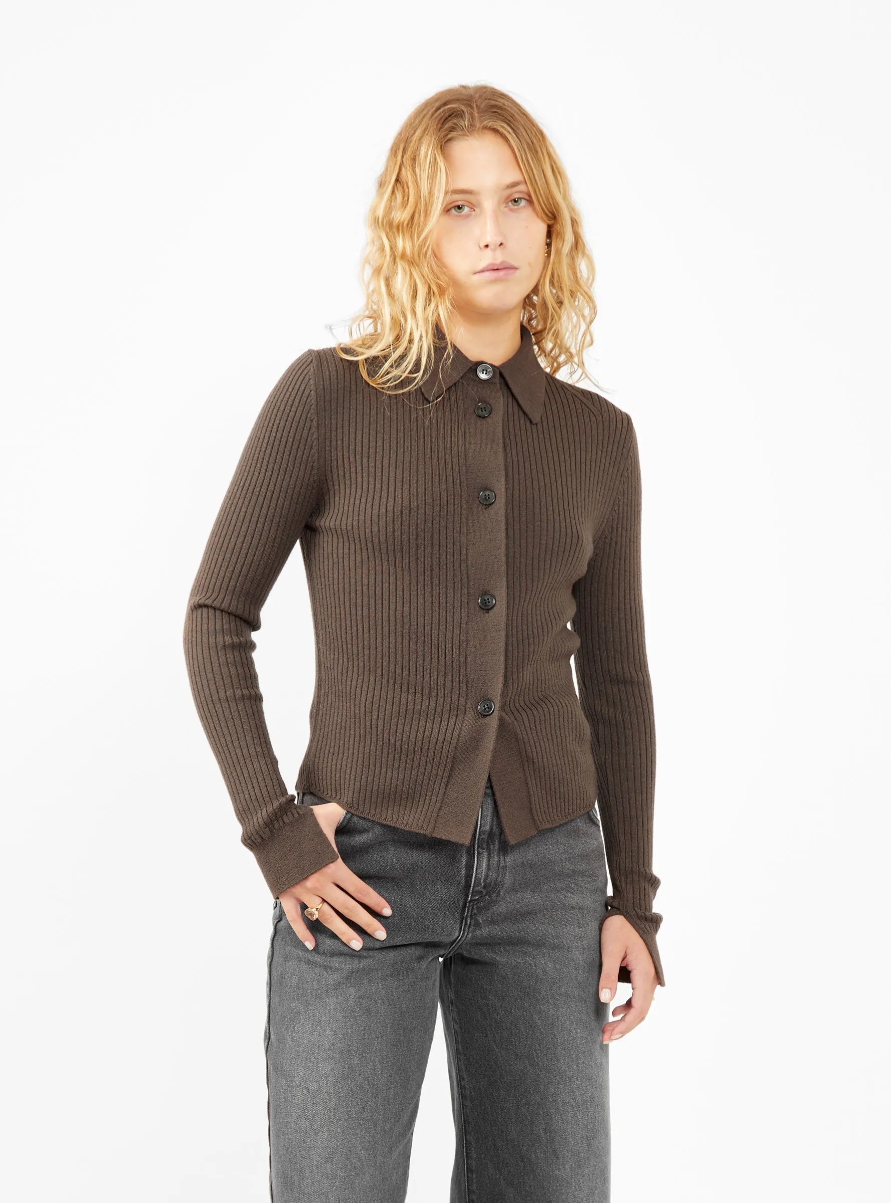 Knitted Rib Shirt Chestnut Brown