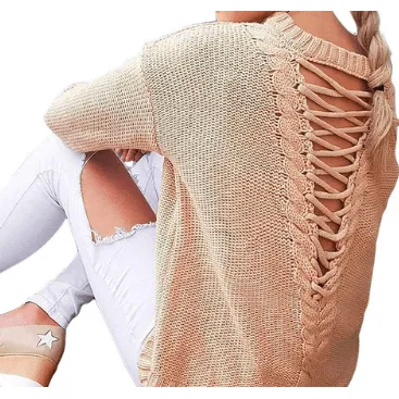 KNITTED SWEATER WITH LACE-UP BACK