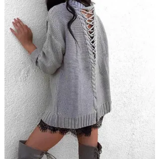 KNITTED SWEATER WITH LACE-UP BACK