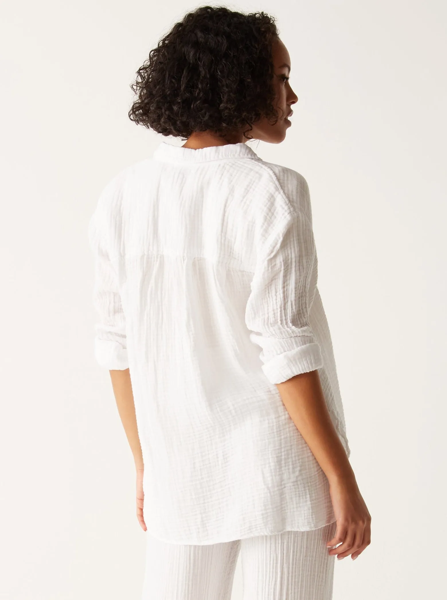 Leo Gauze Button Down Shirt - White