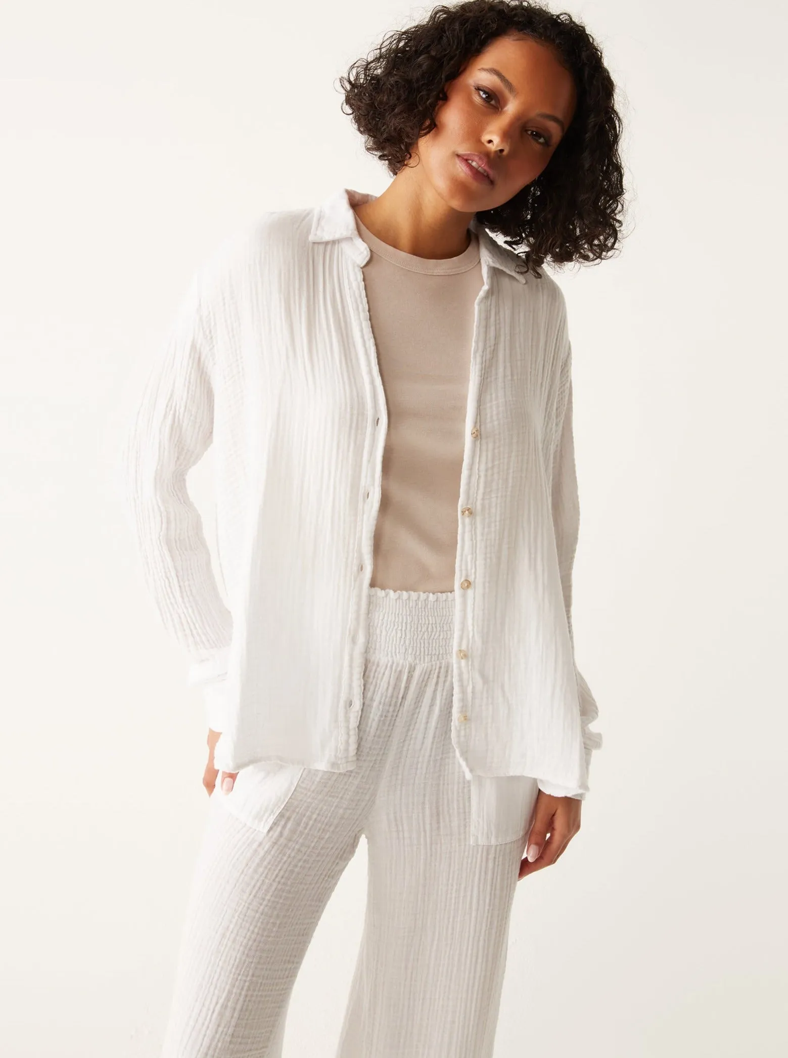 Leo Gauze Button Down Shirt - White