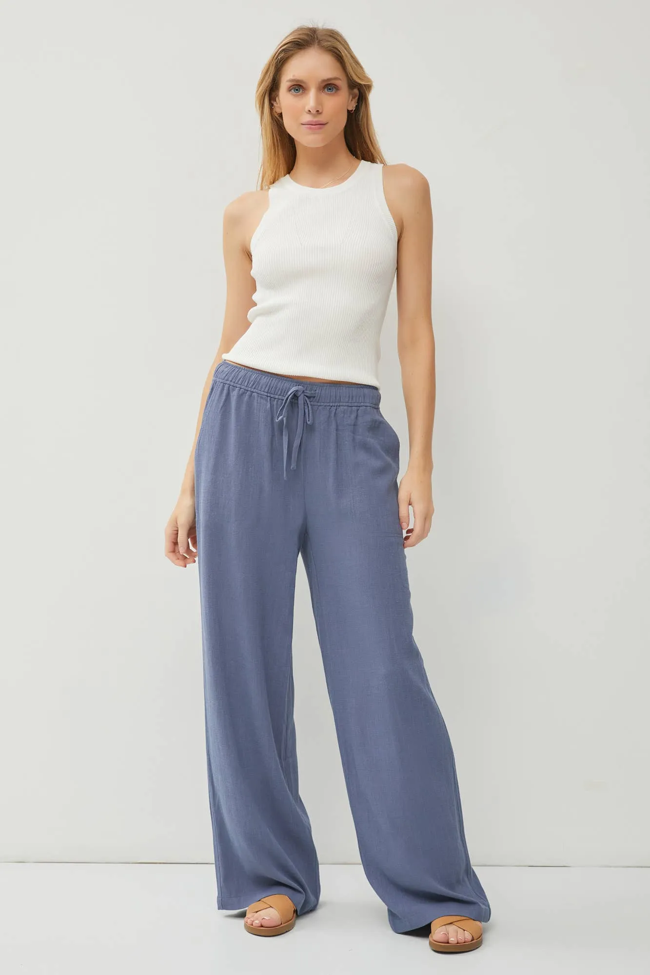 Linen Blend Wide Leg Pants