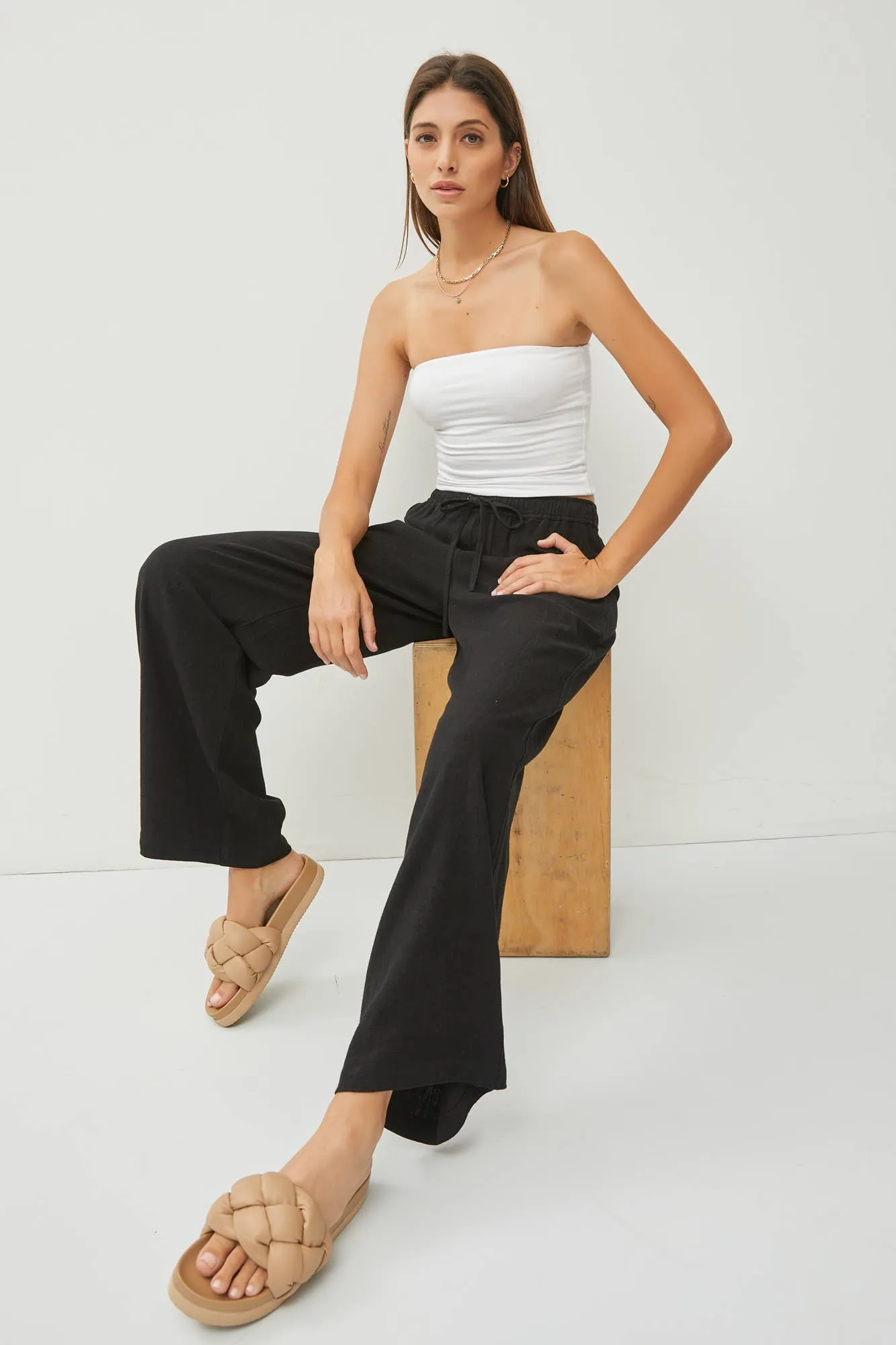 Linen Blend Wide Leg Pants