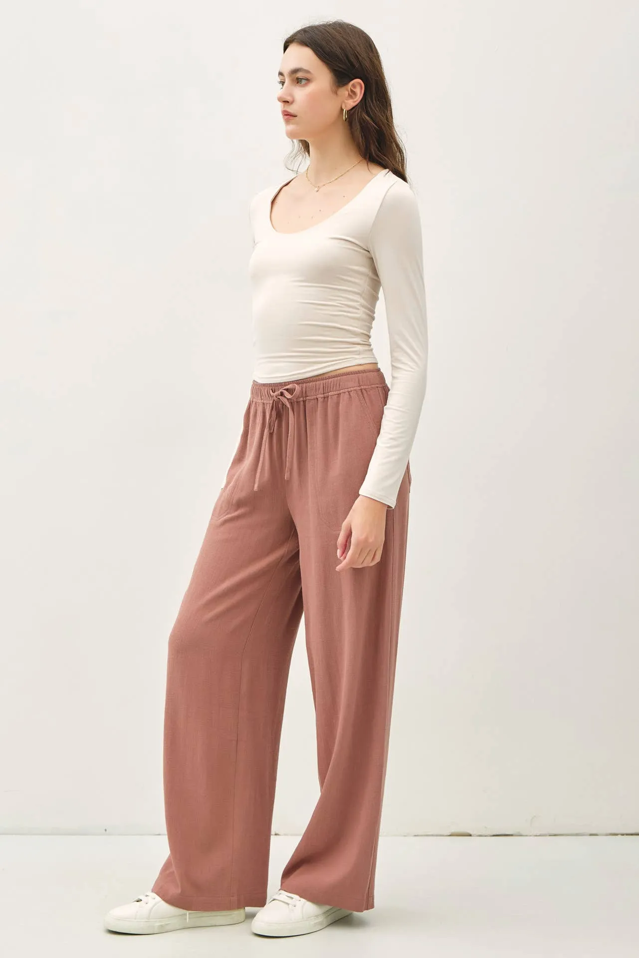 Linen Blend Wide Leg Pants