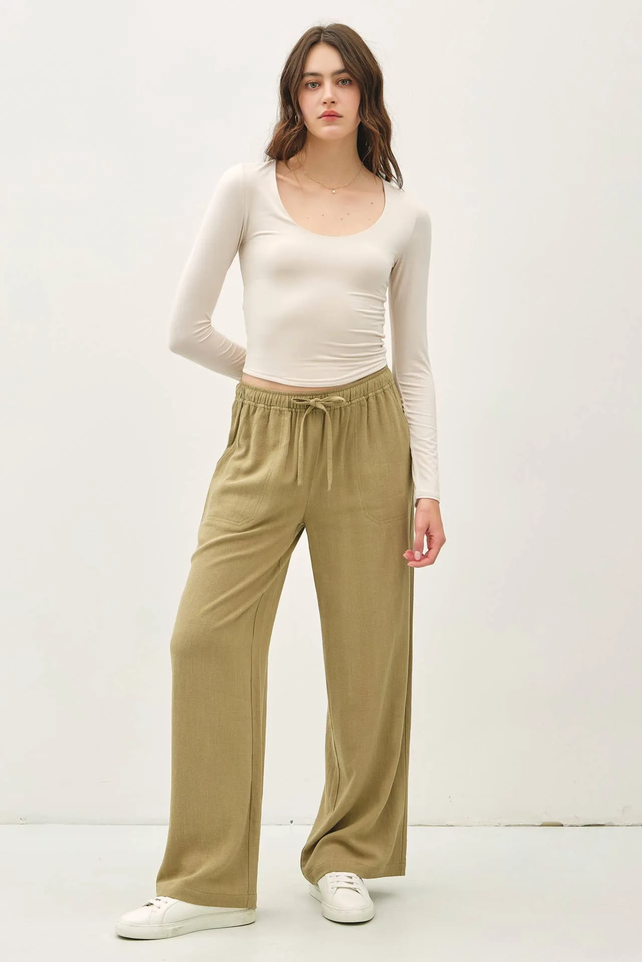 Linen Blend Wide Leg Pants