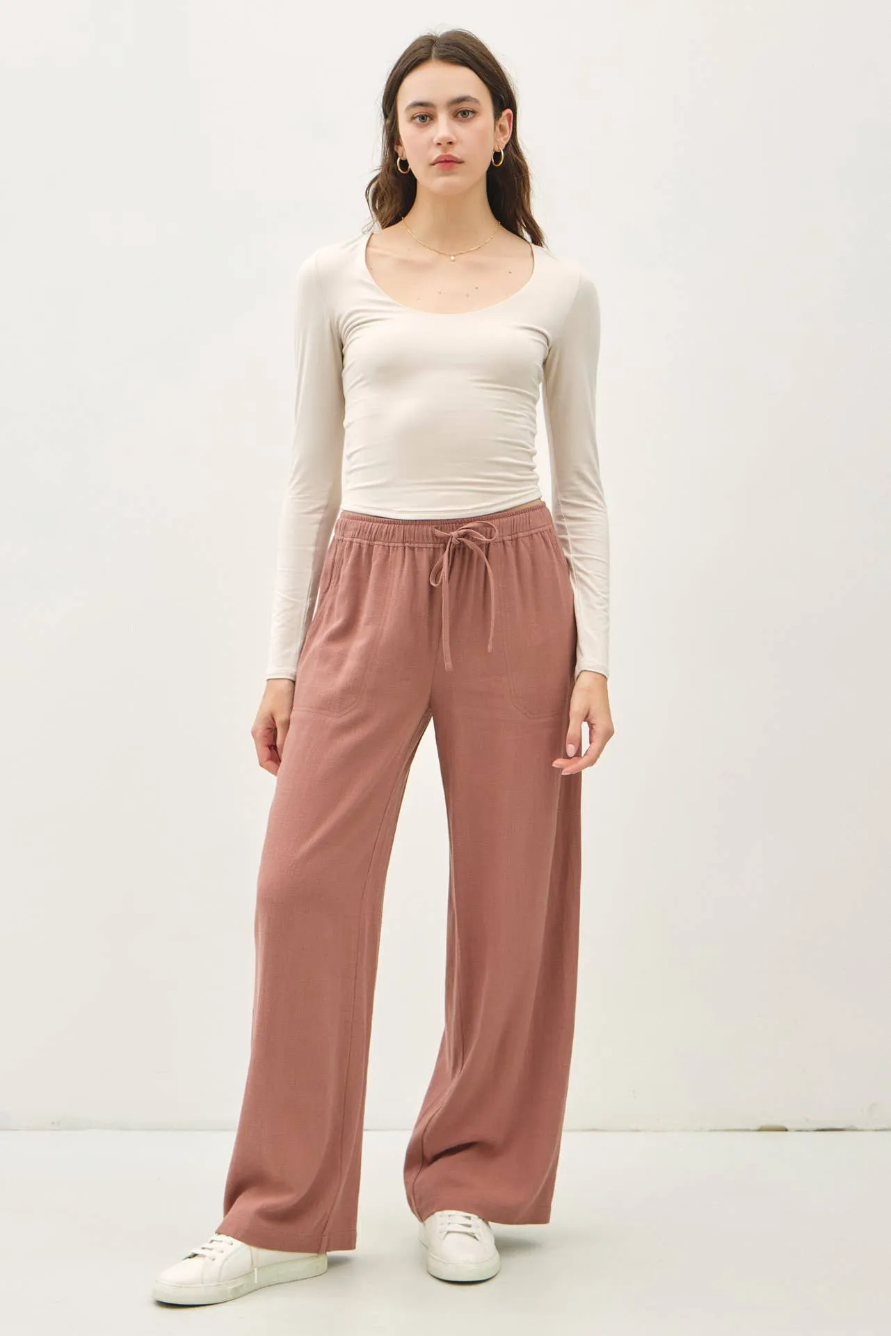 Linen Blend Wide Leg Pants