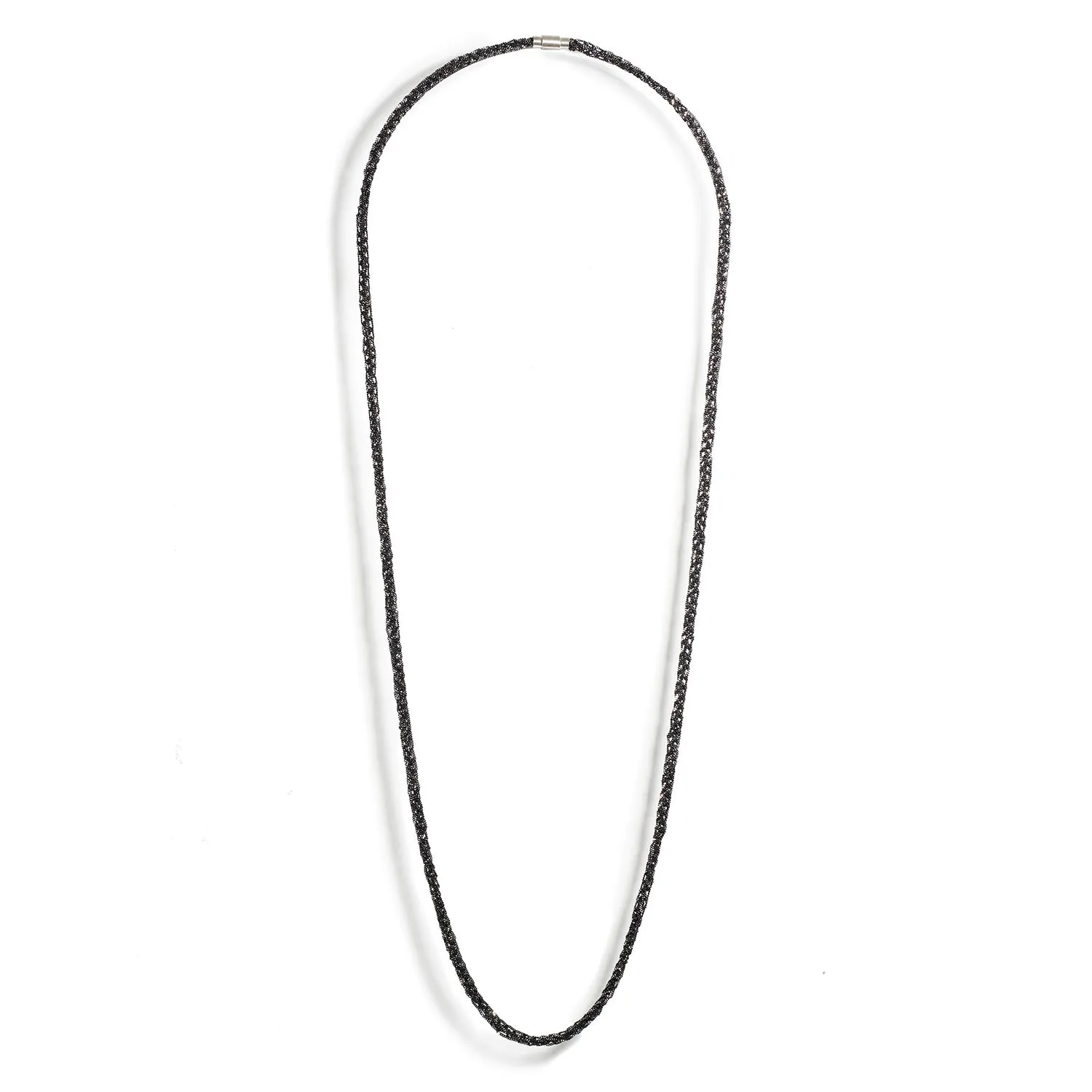 Long Knitted Oxidized Silver Necklace