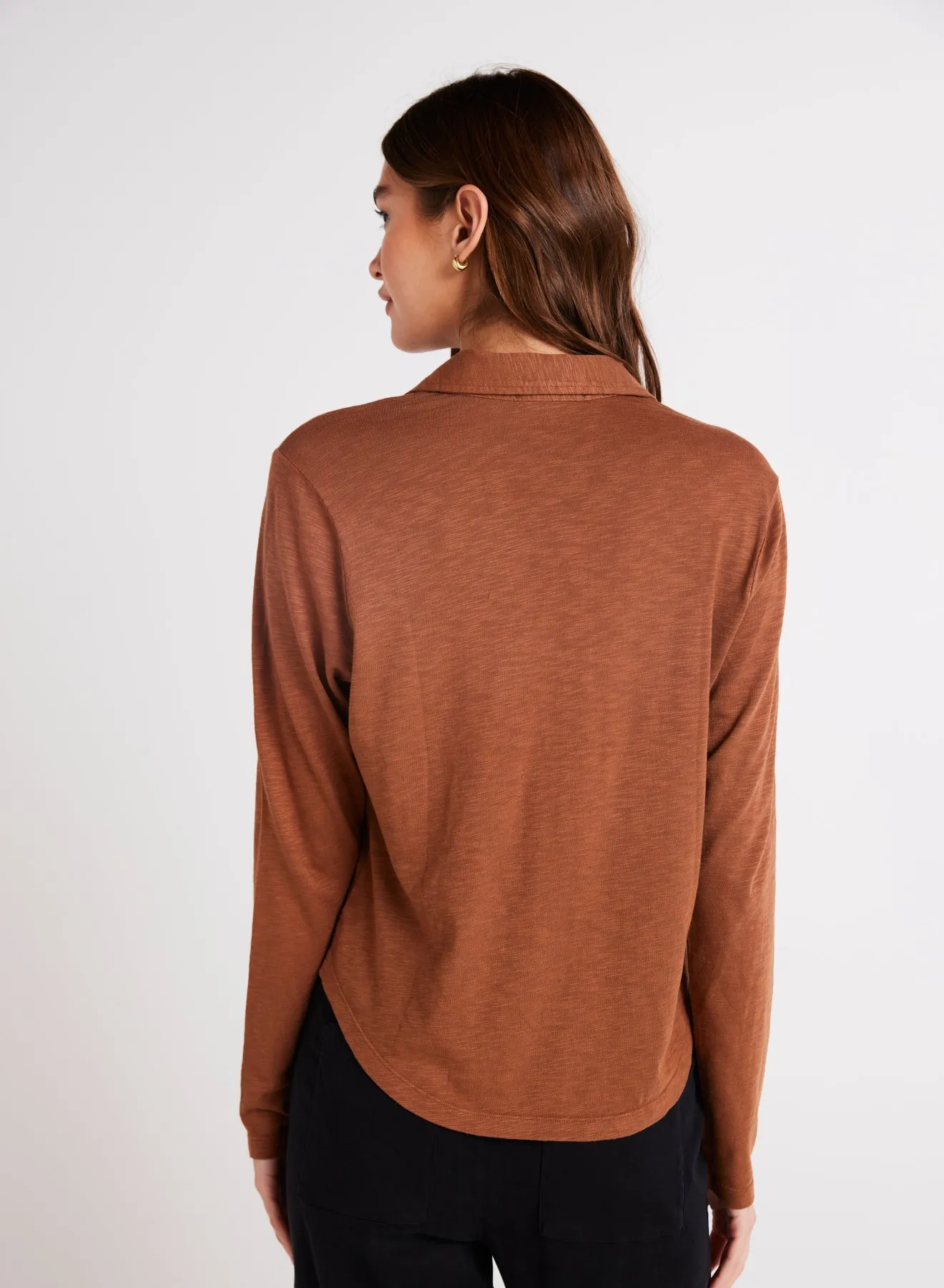 Long Sleeve Knit Button Down - Twilight Gold