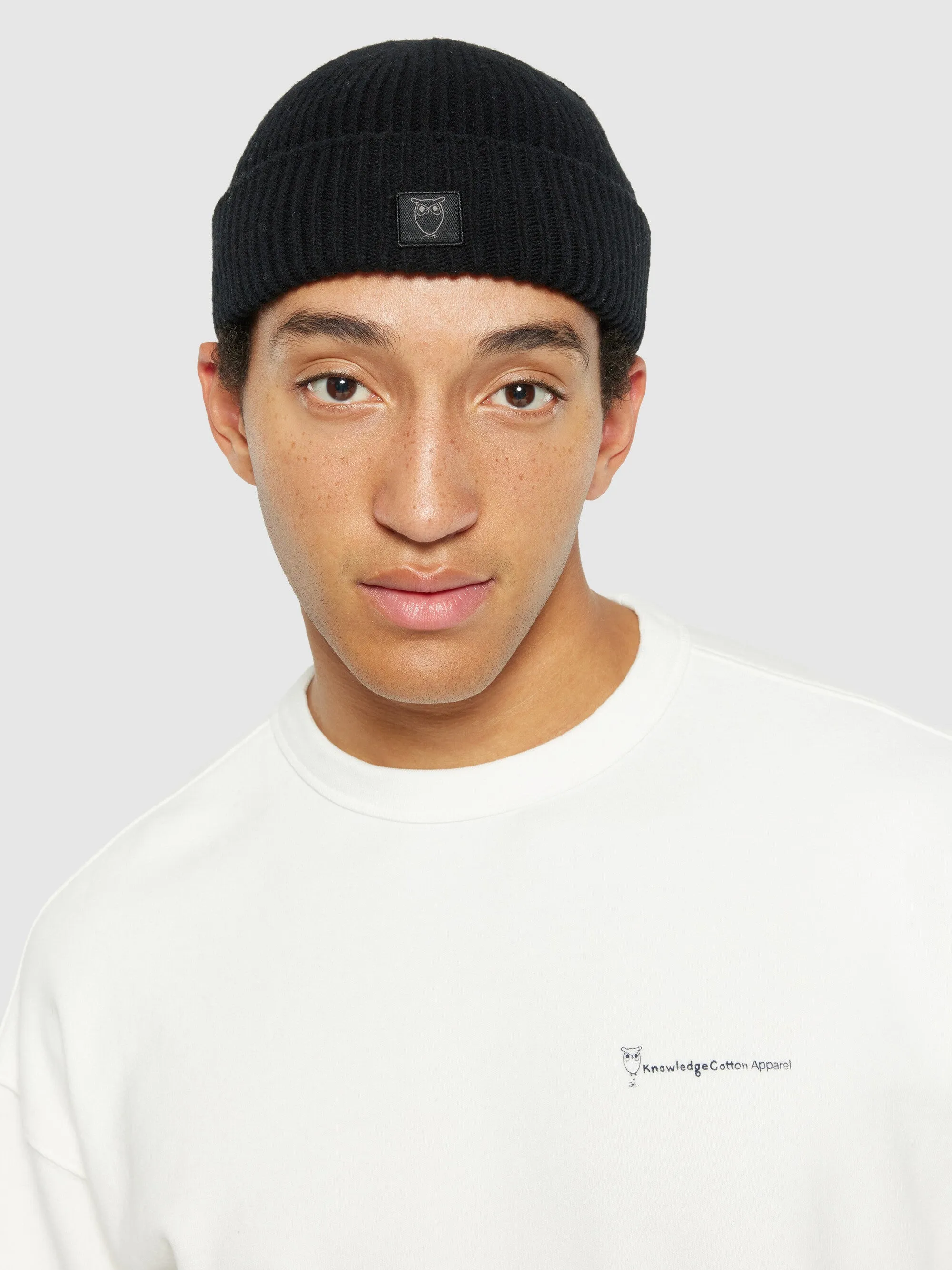 Low wool rib beanie - Black Jet