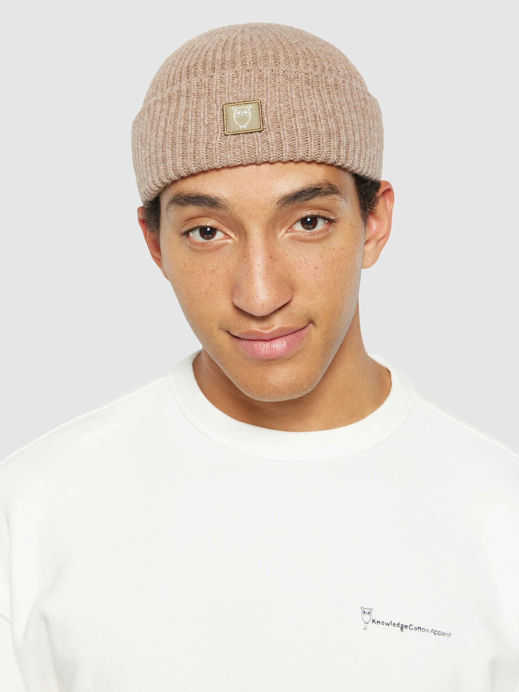 Low wool rib beanie - Kelp melange