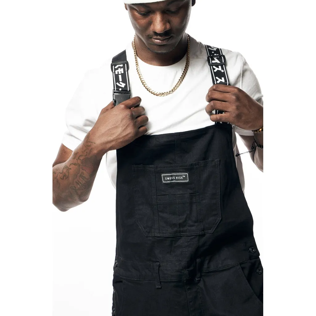 Mens Multi Cargo Fashion Twill Overalls - Black