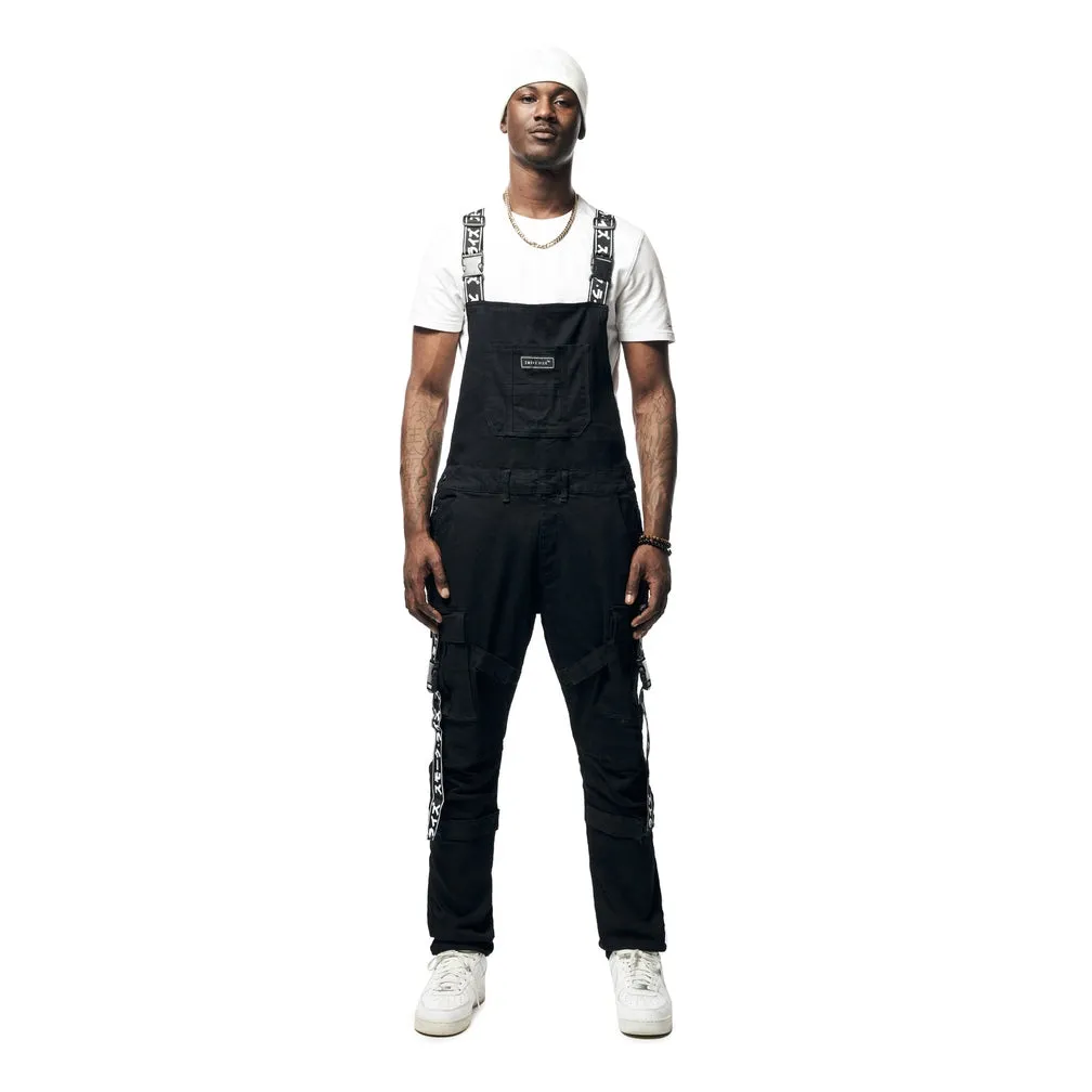 Mens Multi Cargo Fashion Twill Overalls - Black