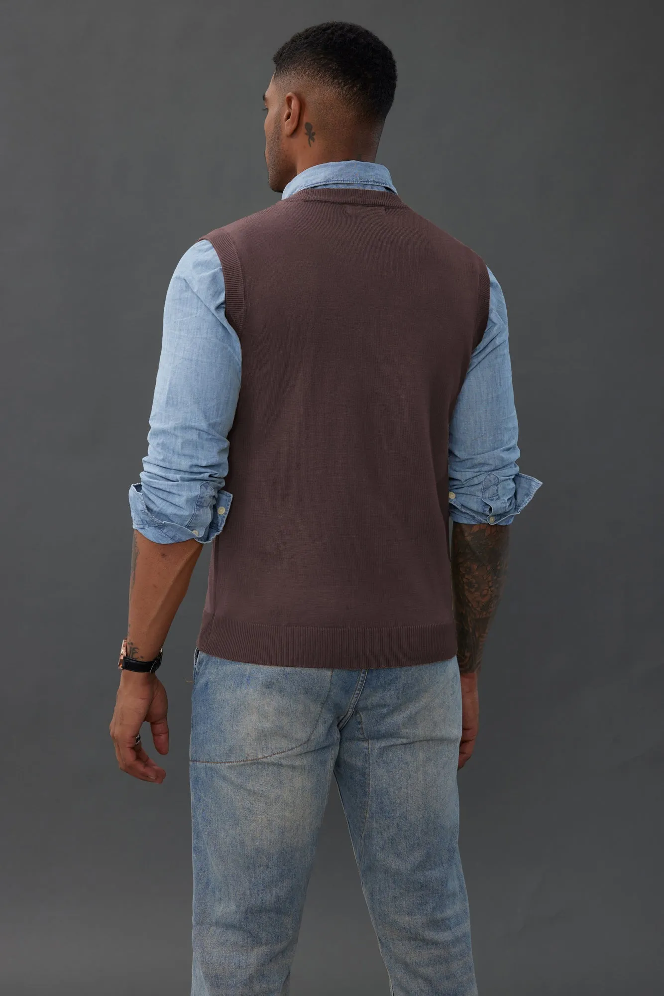 Mens V-Neck Knitted Sweater Vest Solid Plain Sleeveless Pullover Knitwears