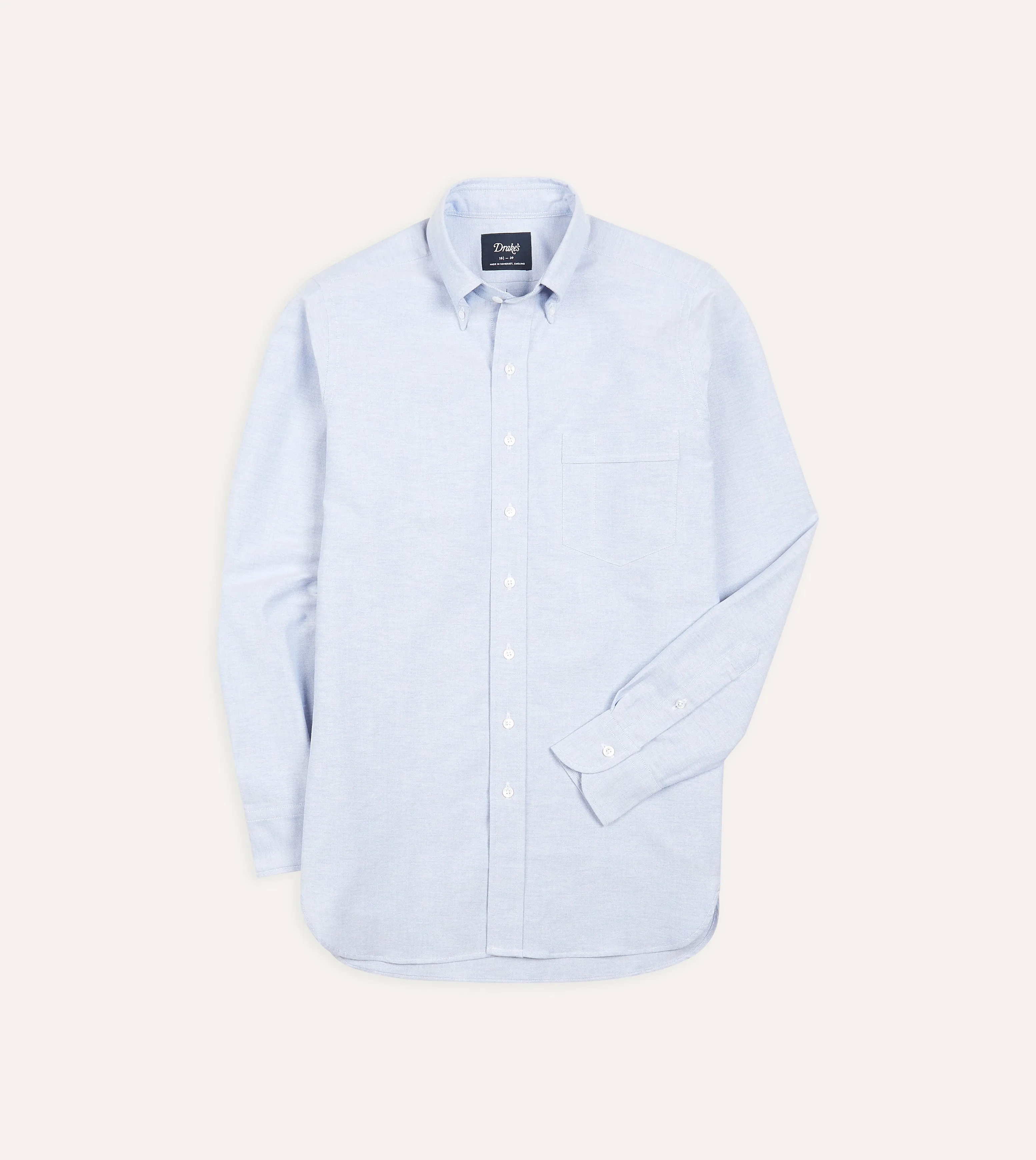 Mid-Blue Cotton Oxford Cloth Button-Down Shirt