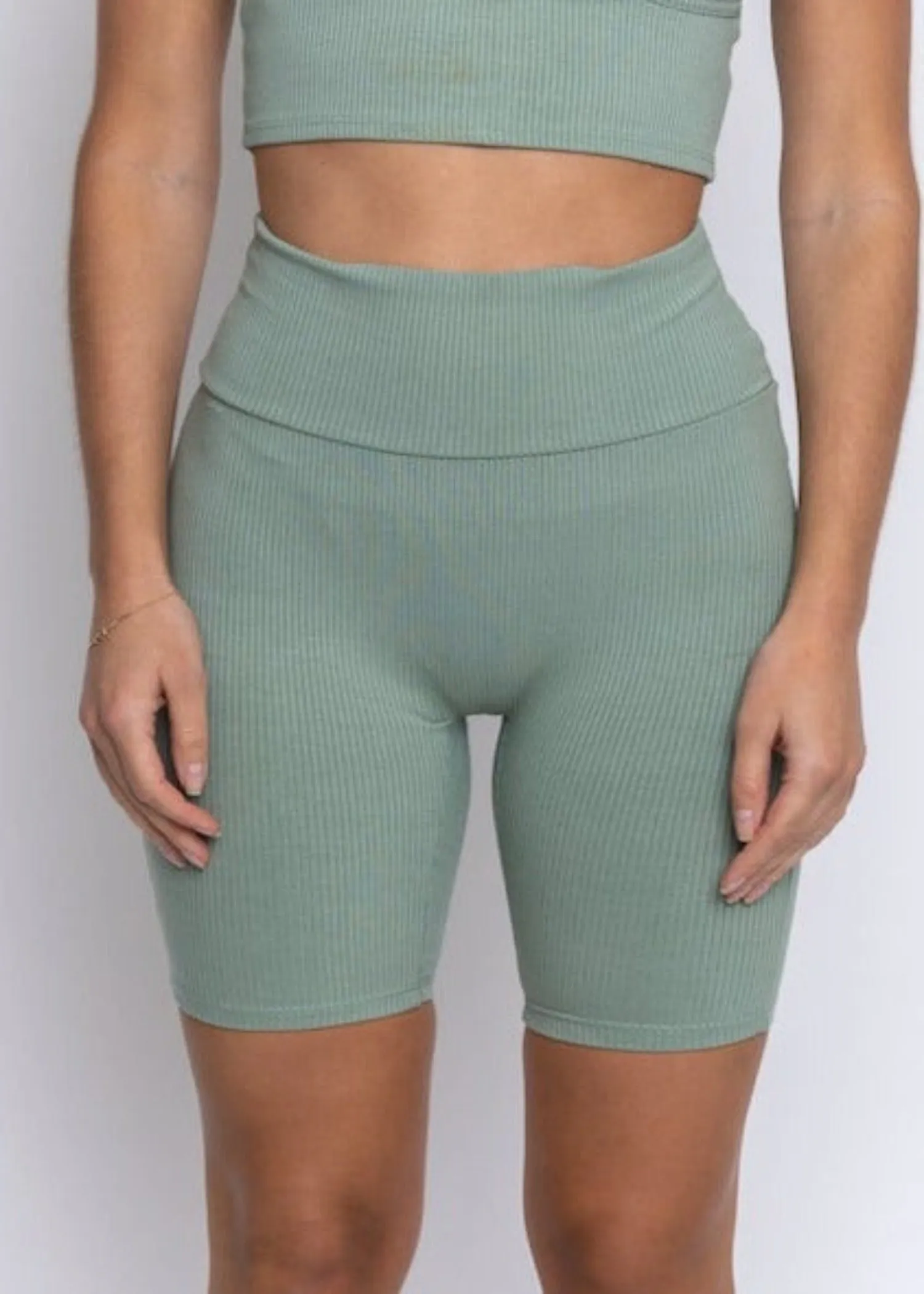 Mid City Ribbed High Waisted Biker Shorts Sage