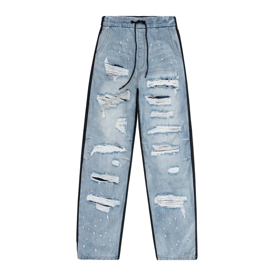 Mixed Media Fashion Denim Joggers - California Blue