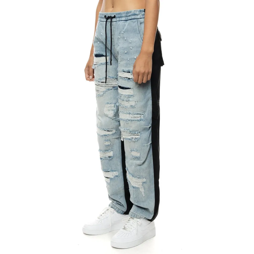 Mixed Media Fashion Denim Joggers - California Blue