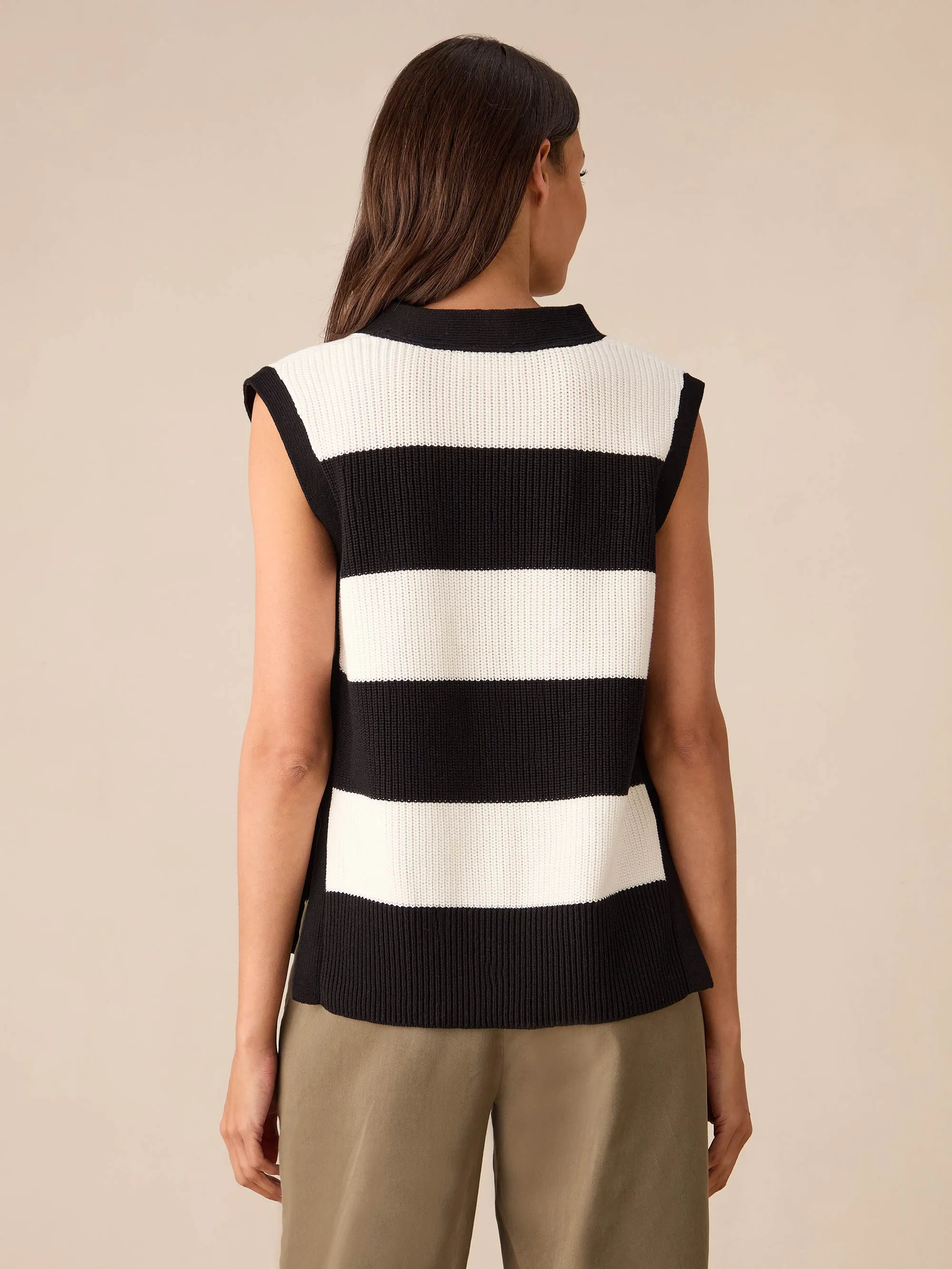 Monochrome Stripe Side Zip Knitted Vest