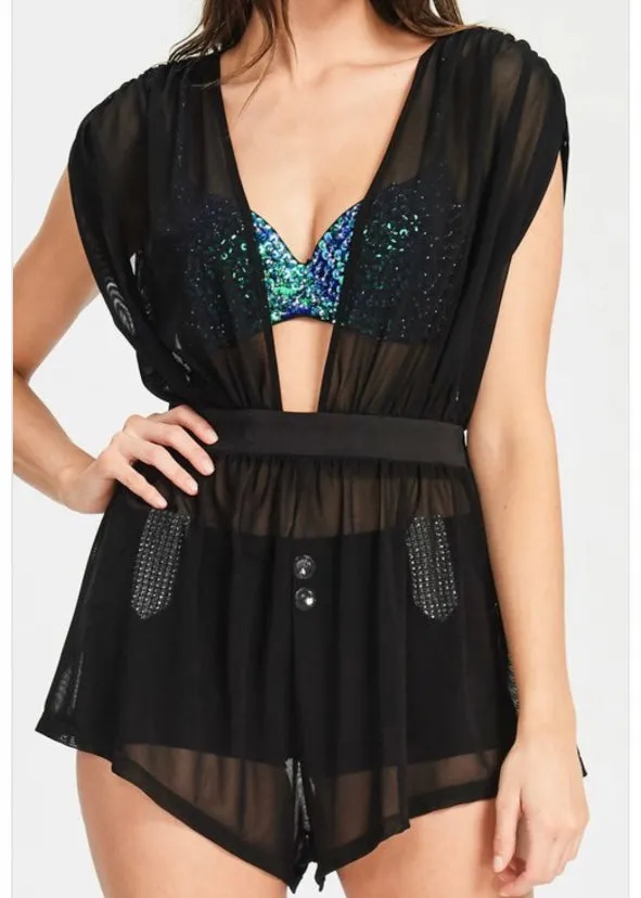 Oh Yes Fashion See Through Detail Romper Dress (Black) D6860